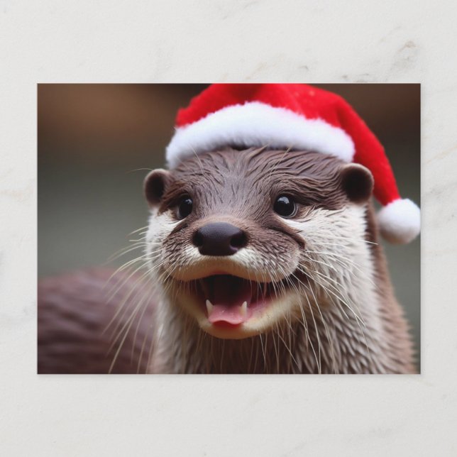 Adorable Otter-Weihnachtsmannmütze Postkarte (Vorderseite)