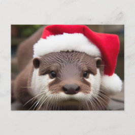 Adorable Otter-Weihnachtsmannmütze Postkarte