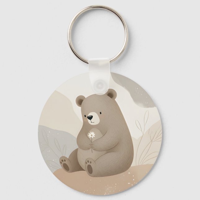 Adorable Ours Brun à la Marguerite - Aquarelle Schlüsselanhänger (Vorderseite)