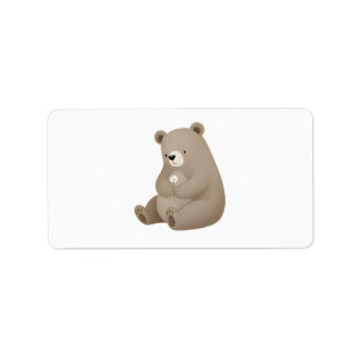 Adorable Ours Brun à la Marguerite – Illustration Adressaufkleber