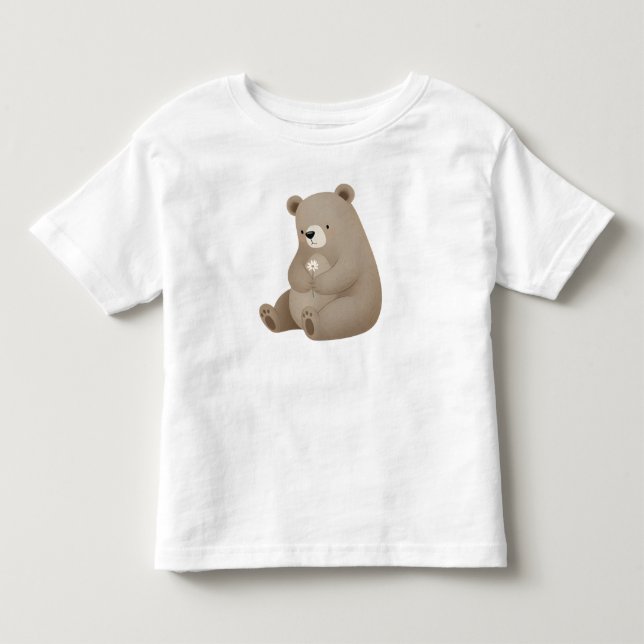 Adorable Ours Brun à la Marguerite – Illustration  Kleinkind T-shirt (Vorderseite)