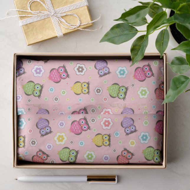 Adorable Owl and Floral Design Seidenpapier (Geschenk)
