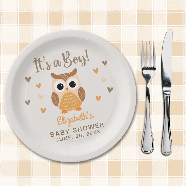 Adorable Owl Baby Shower Boy Boho Pappteller (Von Creator hochgeladen)