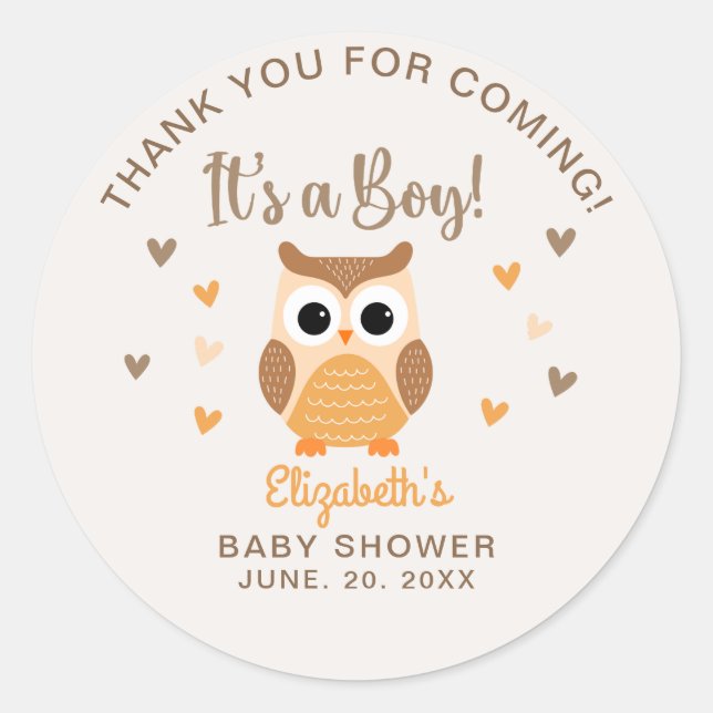 Adorable Owl Baby Shower Boy Boho Runder Aufkleber (Vorderseite)