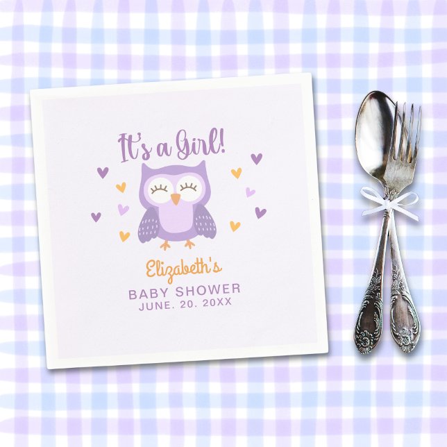 Adorable Owl Baby Shower Girl Serviette (Von Creator hochgeladen)