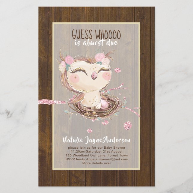 Adorable OWL Baby Shower Girls oder Boys Einladung Flyer (Vorne)