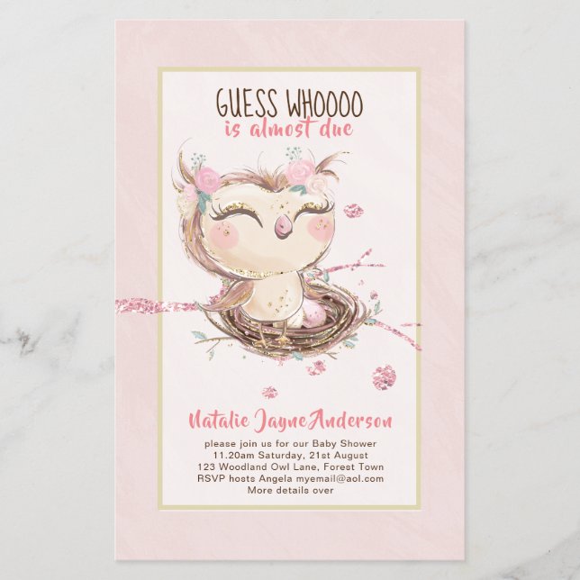 Adorable OWL Baby Shower Girls oder Boys Einladung Flyer (Vorne)