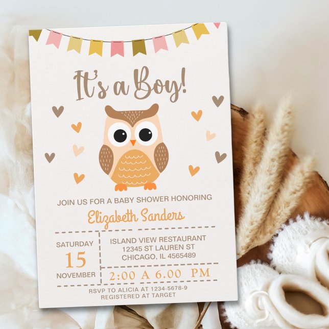 Adorable Owl Baby Shower Invitation – 'It's a Boy' Einladung (Von Creator hochgeladen)