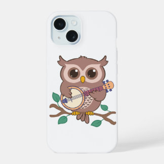 Adorable Owl Bird spielen Banjo Cartoon iPhone 15 Hülle