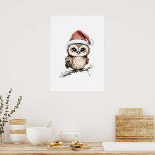 Adorable Owl in Weihnachtsmannmütze - Urlaubsinsel Poster