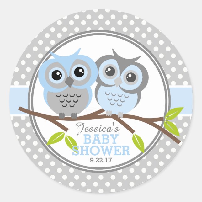 Adorable Owls Baby Dusche Runder Aufkleber (Vorderseite)