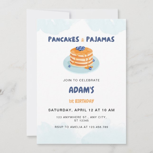 Adorable Pancakes und Pajamas Geburtstag Einladung (Vorderseite)
