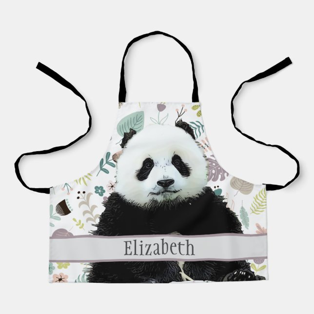 Adorable Panda Bär Aquamarin Name Kinder Tier Schürze (Vorderseite)
