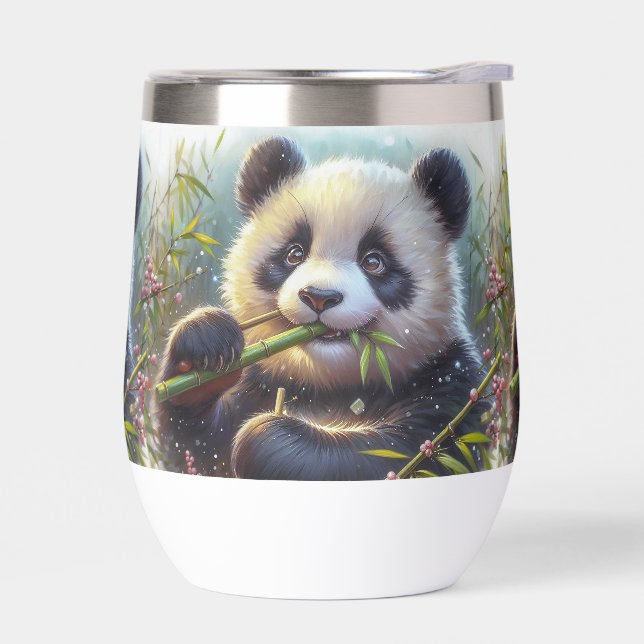 Adorable Panda Bären essen Bambus (Links)