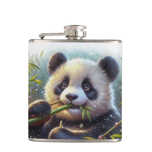 Adorable Panda Bären essen Bambus Flachmann (Vorderseite)