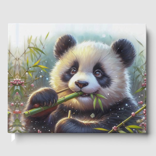 Adorable Panda Bären essen Bambus Gästebuch (Vorderseite)