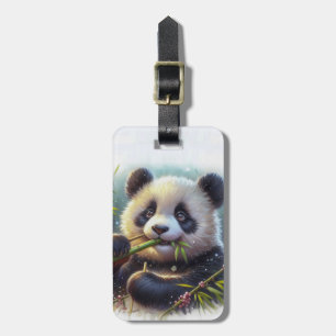 Adorable Panda Bären essen Bambus Gepäckanhänger