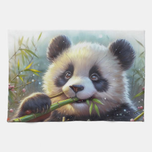 Adorable Panda Bären essen Bambus Geschirrtuch