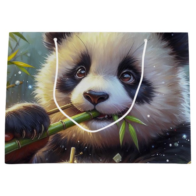 Adorable Panda Bären essen Bambus Große Geschenktüte (Vorderseite)