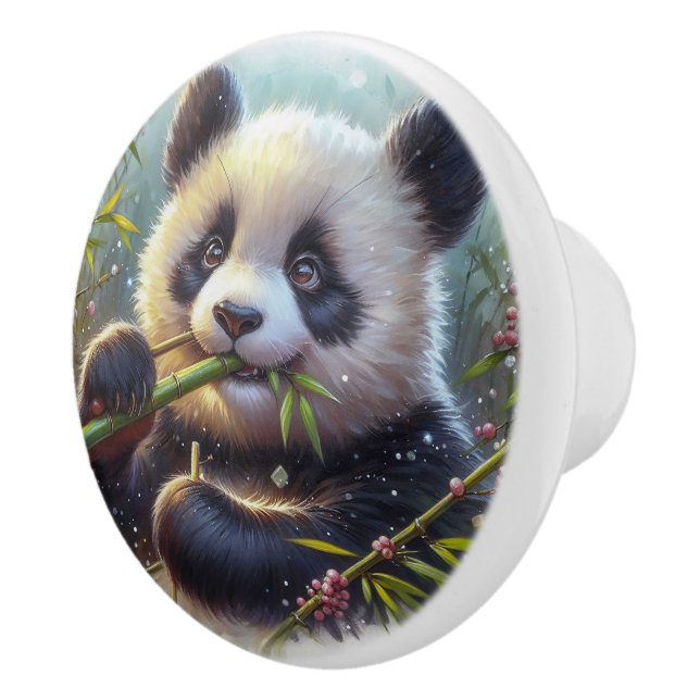Adorable Panda Bären essen Bambus Keramikknauf (Rechts)