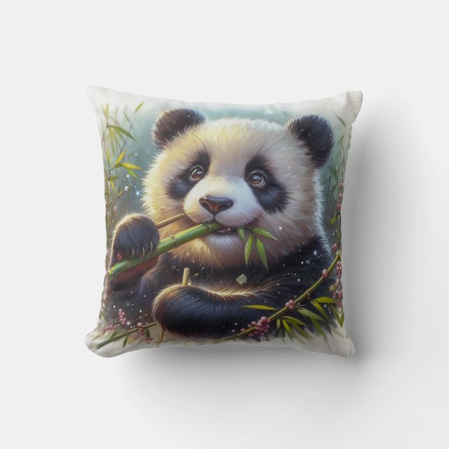 Adorable Panda Bären essen Bambus Kissen (Vorderseite)