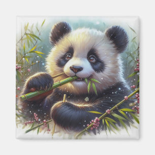 Adorable Panda Bären essen Bambus Magnet