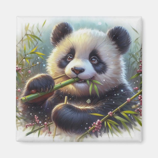 Adorable Panda Bären essen Bambus Magnet (Vorne)