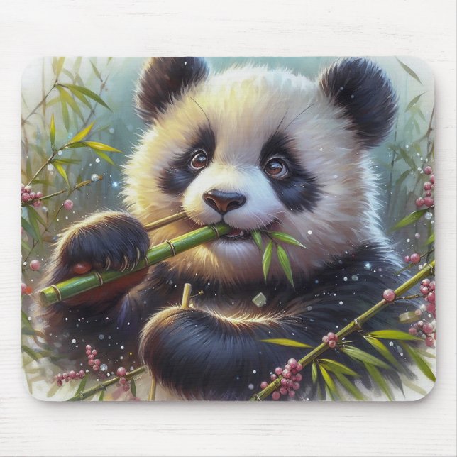 Adorable Panda Bären essen Bambus Mousepad (Vorne)