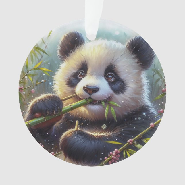 Adorable Panda Bären essen Bambus Ornament (Vorderseite)