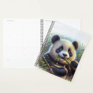 Adorable Panda Bären essen Bambus Planer