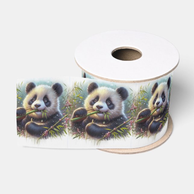 Adorable Panda Bären essen Bambus Ripsband (Spule)
