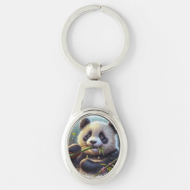 Adorable Panda Bären essen Bambus Schlüsselanhänger (Vorderseite)