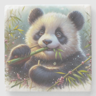 Adorable Panda Bären essen Bambus Steinuntersetzer