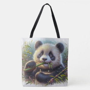 Adorable Panda Bären essen Bambus Tasche