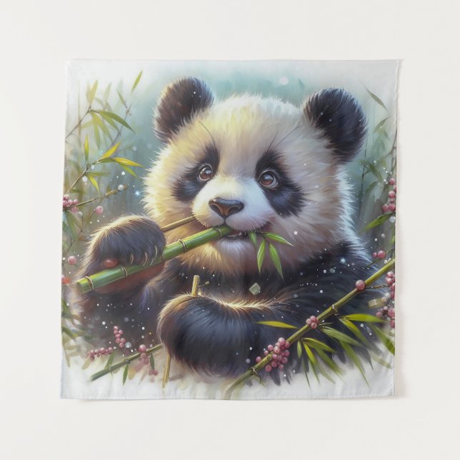 Adorable Panda Bären essen Bambus Wandteppich (Vorderseite)