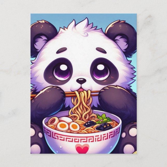 Adorable Panda Bären essen Nudeln Postkarte (Vorderseite)