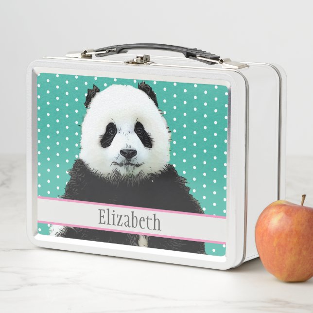 Adorable Panda Bear Aquamarin Name Tier Kid's Metall Brotdose (Beispiel)