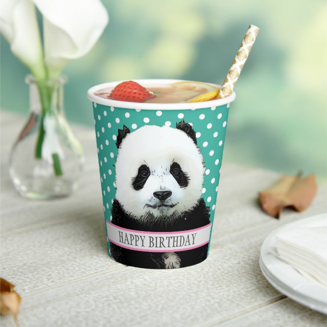 Adorable Panda Bear Kid's Happy Birthday Tier Pappbecher (In Situ)