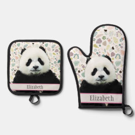 Adorable Panda Bear Tiername Hübsches Muster Ofenhandschuh & Topflappen-Set