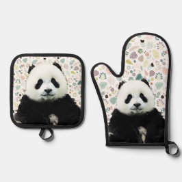 Adorable Panda Bear Tiername Hübsches Muster Ofenhandschuh & Topflappen-Set