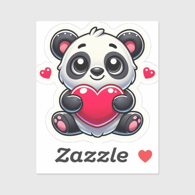 Adorable Panda Cartoon Herzdesign Aufkleber (Blatt)