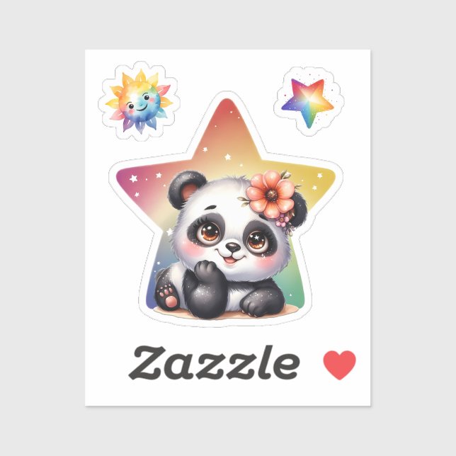 Adorable Panda Colorful Star, Sticker Panda (Feuille)