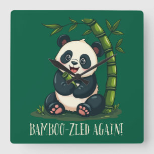 Adorable Panda Hugging Bamboo Niedlicher Cartoon G Quadratische Wanduhr
