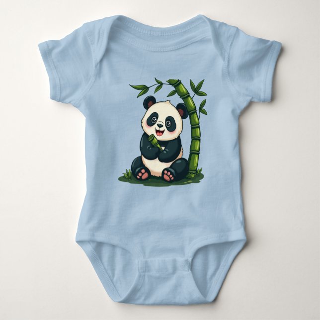 Adorable Panda Hugging Bamboo Niedlicher Cartoon K Baby Strampler (Vorderseite)