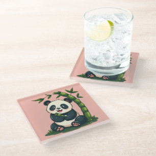 Adorable Panda Hugging Bamboo Niedlicher Cartoon K Glasuntersetzer