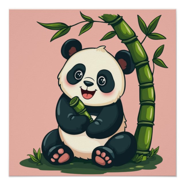 Adorable Panda Hugging Bamboo Niedlicher Cartoon K Poster (Vorderseite)