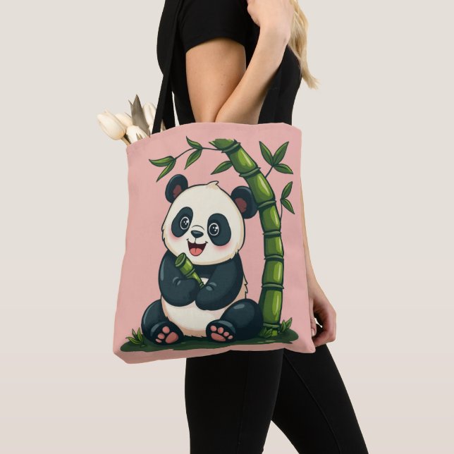 Adorable Panda Hugging Bamboo Niedlicher Cartoon K Tasche (Von Nahem)