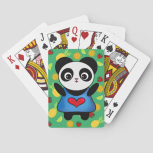 Adorable Panda mit Niedlichen Herzen und Obst Spielkarten