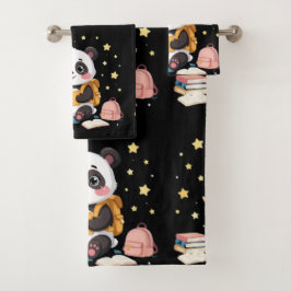 Adorable panda reading , stars,pattern  badhandtuch set