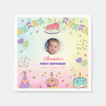 Adorable Pastel Baby Boy 1st Birthday Photo Napkin